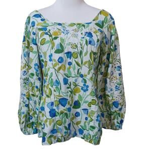 SUSAN GRAVER PURA Smocked Square Neck Blouse XXS Boho Cottage Floral Crochet‎